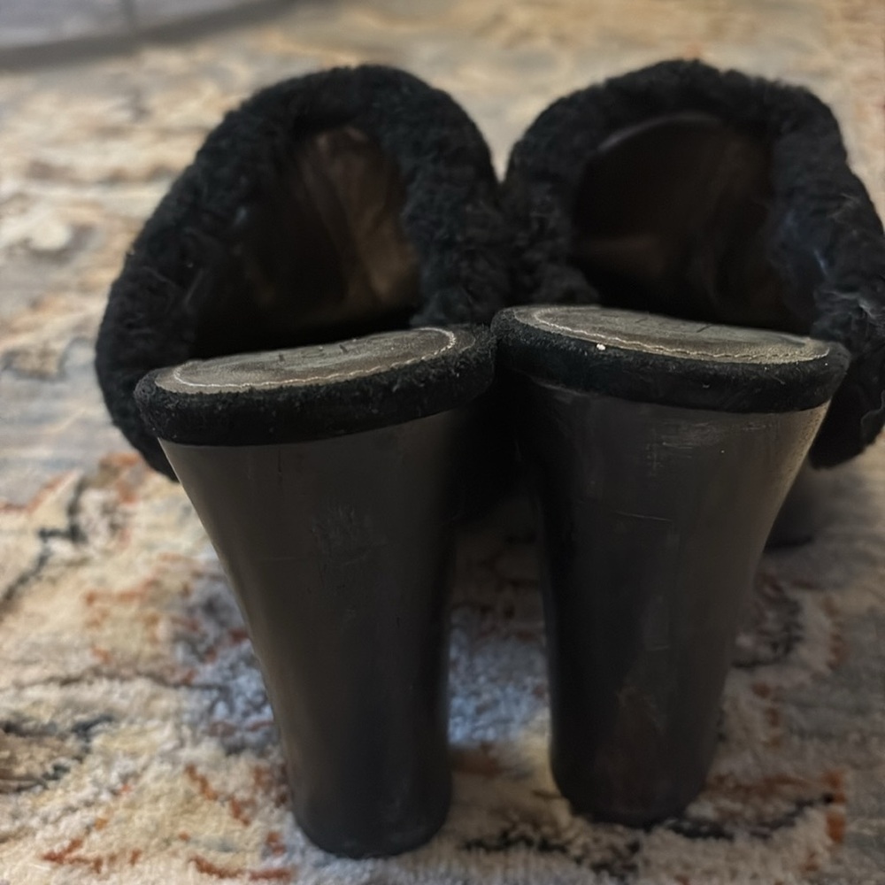 COACH IDYLE Shearling leather black clog heels rare $328 9 silver Designer - Picture 10 of 11